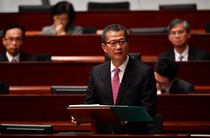 The Financial Secretary, Mr Paul Chan, delivers the 2018-19 Budget in the Legislative Council today (February 28).