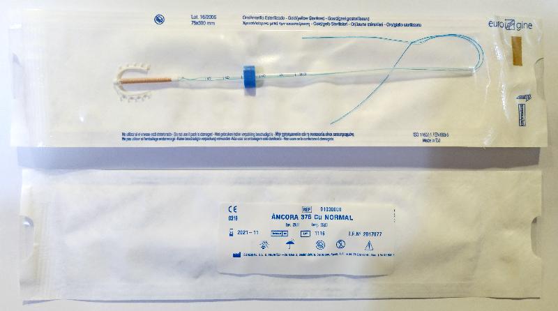 The Department of Health today (March 14) drew the public's attention to the recall of intrauterine devices manufactured by Eurogine SL. Photo shows one of the affected models, Ancora 375 Cu Normal. 