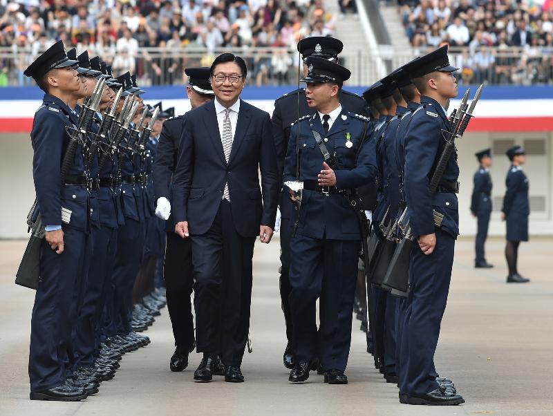 The Non-executive Chairman of MTR Corporation Limited, Professor Frederick Ma, today (April 14) attends the passing-out parade held at the Hong Kong Police College.
