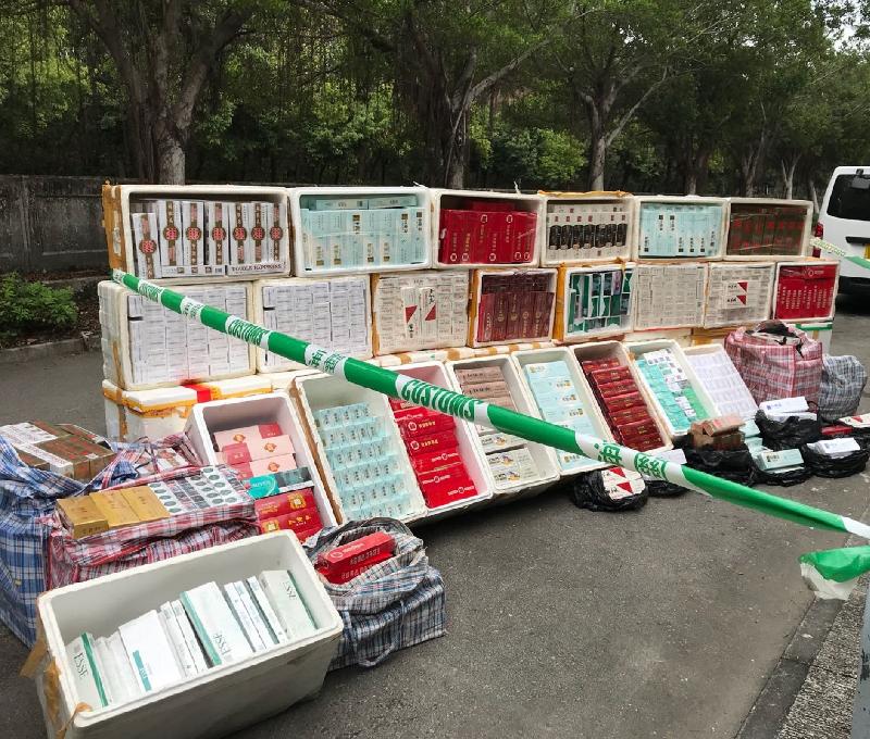 Hong Kong Customs today (April 19) seized about 400 000 suspected illicit cigarettes with an estimated market value of about $1.1 million and a duty potential of about $800,000 in Yuen Long.
