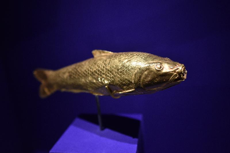 A major exhibition of the Hong Kong Museum of History entitled "An Age of Luxury: the Assyrians to Alexander" will be open to the public from tomorrow (May 9). Photo shows a fish-shaped perfumed oil flask made from a hammered sheet of gold. (Collection of the British Museum.)

