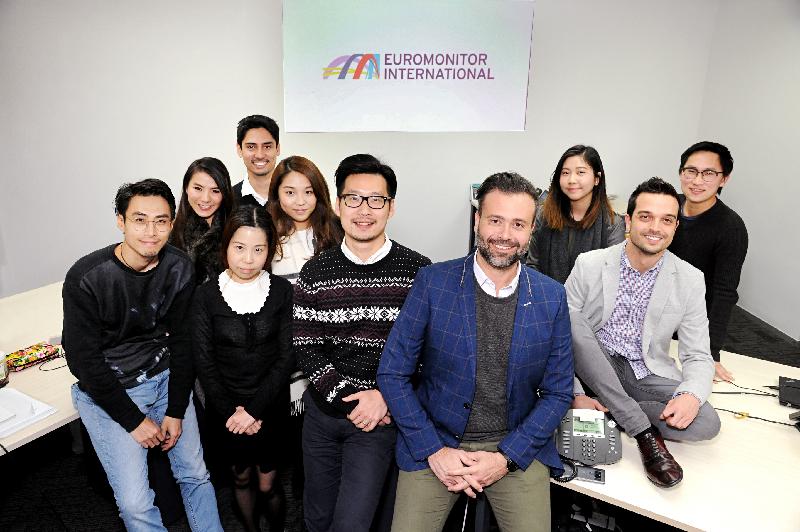 Global market research company Euromonitor International officially opened its Hong Kong office today (May 17). Photo shows its General Manager in Hong Kong, Mr Agilson Valle (front right) and his Hong Kong colleagues. 