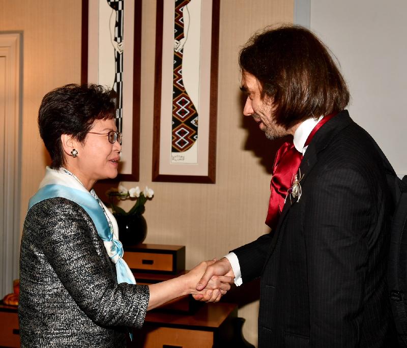 The Chief Executive, Mrs Carrie Lam, continued her visit to France in Paris today (June 21, Paris time). Photo shows Mrs Lam (left) meeting with the Vice President of the French Parliamentary Office for Evaluation of Scientific and Technological Options and Fields Medalist, Mr Cédric Villani (right). 