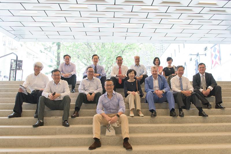 The Convenor of the Non-official Members of the Executive Council (ExCo), Mr Bernard Chan (back row, second left), and Non-official Members of ExCo Professor Arthur Li (back row, third left), Mr Chow Chung-kong (back row, fourth left), Mrs Fanny Law (middle row, fourth right), Mr Ip Kwok-him (back row, first left), Mr Martin Liao (middle row, third left), Mr Joseph Yam (middle row, first left) and Dr Lam Ching-choi (middle row, second left) are pictured at Tai Kwun today (June 26) with the Chief Executive Officer of the Hong Kong Jockey Club, Mr Winfried Engelbrecht-Bresges (middle row, third right); the Executive Director, Charities and Community of the Hong Kong Jockey Club, Mr Cheung Leong (front row, centre); the Permanent Secretary for Development (Works), Mr Hon Chi-keung (middle row, second right); the Deputy Secretary for Development (Works), Miss Joey Lam (back row, second right); and the Commissioner for Heritage of the Development Bureau, Mr José Yam (middle row, first right).