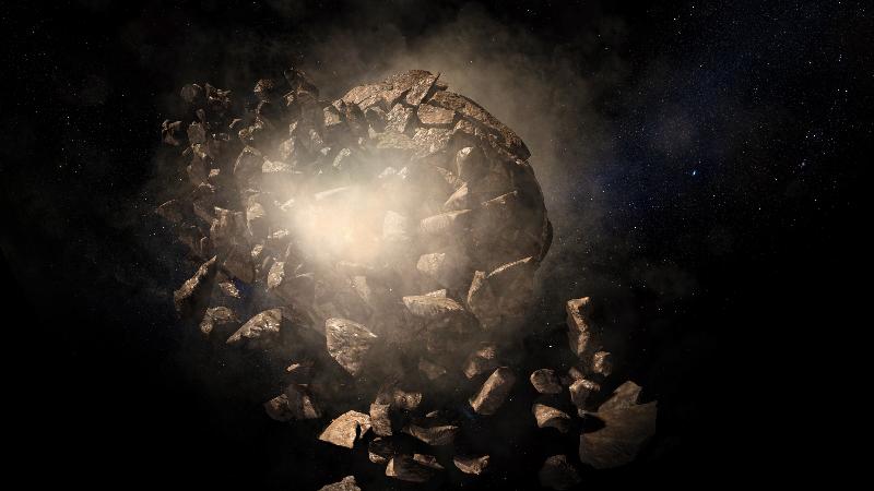 The Hong Kong Space Museum's new 3D dome show, "Asteroid: Mission Extreme 3D" will be launched tomorrow (July 1). Image shows an Earth-threatening asteroid being destroyed. If such an asteroid is detected at short notice, blowing it up may be the only resort. However, this is a risky method as the asteroid may explode into many pieces that could still hit the Earth.