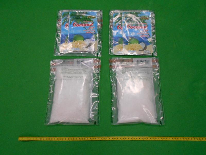 Hong Kong Customs seized about 1 kilogram of suspected ketamine with an estimated market value of about $500,000 at Hong Kong International Airport on June 30.