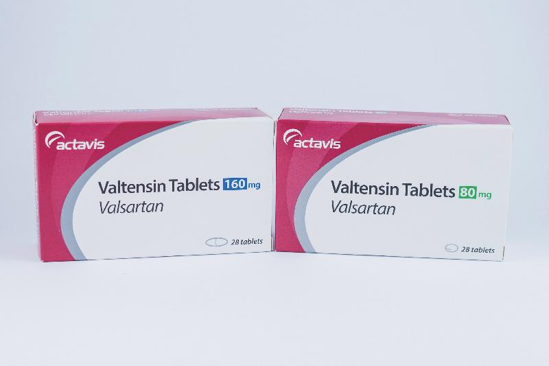 衞生署今日（七月六日）指令兩間持牌藥物批發商從市面回收五款含有纈沙坦的藥劑製品。圖為其中兩款受影響產品──Valtensin 160毫克藥片及Valtensin 80毫克藥片。
