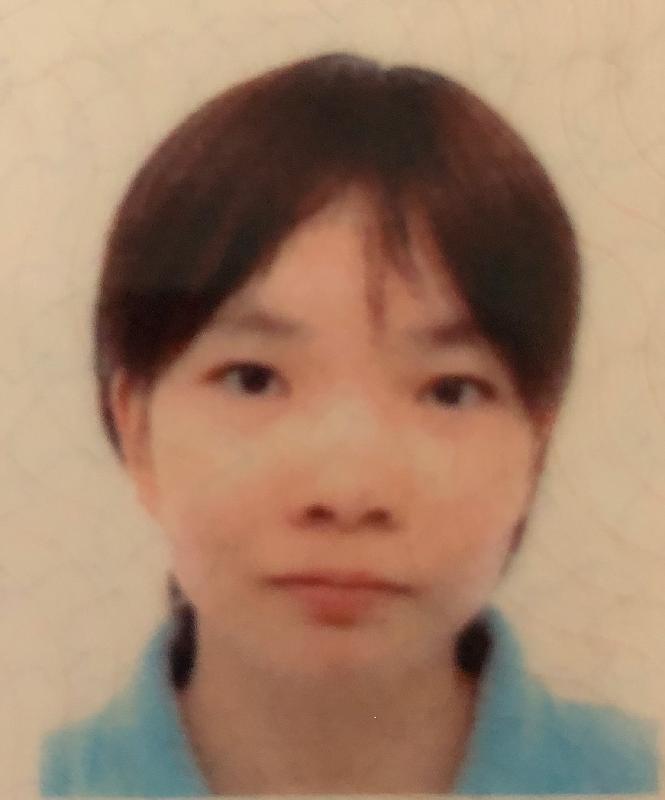 Pang Chui-ying, aged 30, is about 1.5 metres tall, 40 kilograms in weight and of medium build. She has a pointed face with yellow complexion and short black hair. She was last seen wearing a light blue short-sleeved T-shirt, black trousers and pink slippers. 