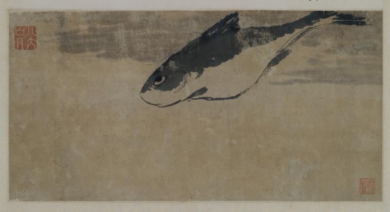 Over 350 masterpieces from the Chih Lo Lou Collection of Chinese painting and calligraphy have been donated to the Hong Kong Museum of Art. The donation ceremony was held today (July 19). Picture shows a hanging scroll, "Fish" (partial) by Bada Shanren (1626-1705). Bada Shanren depicted the lofty aspirations of the swimming fish with only a few brushstrokes and expressed sorrow over his lost country.