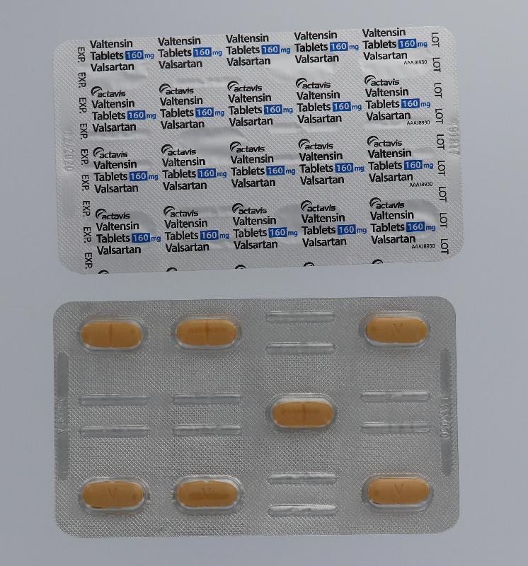 The Hospital Authority spokesperson today (August 1) announced that in response to the earlier announcement by the Department of Health on the recall of the anti-hypertensive drug Valtensin (80mg tablets and 160mg tablets, containing the active drug ingredient valsartan) as it was found to contain an impurity, N-nitrosodimethylamine, an optional drug replacement will be offered to public hospital patients. Photo shows Valtensin (160mg tablets).