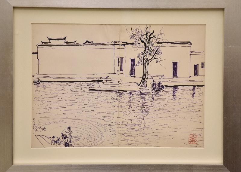 The Hong Kong Museum of Art has received another donation of Wu Guanzhong's paintings and personal archives. The donation ceremony was held today (August 22). This sketch, "A riverside village of Ningbo", (the sketch for "Two swallows") by Wu was displayed at the ceremony.