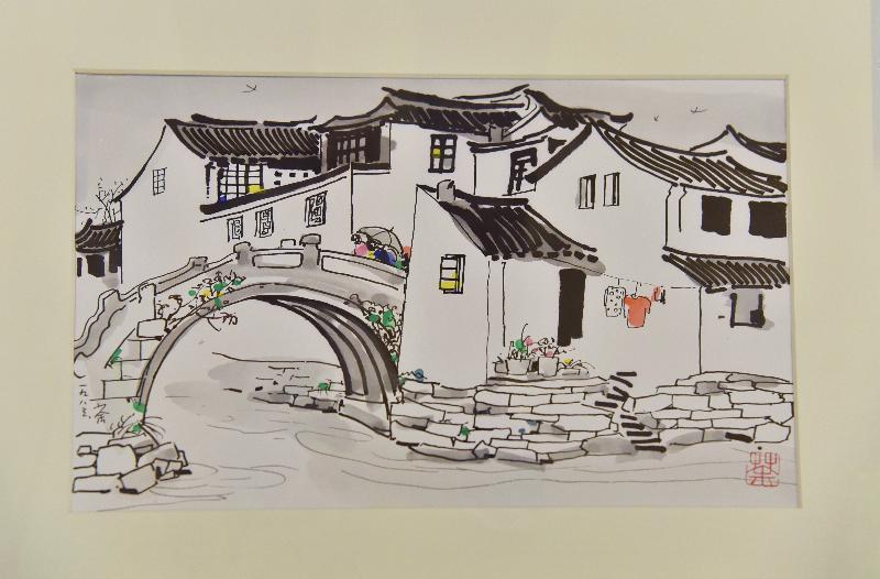 The Hong Kong Museum of Art has received another donation of Wu Guanzhong's paintings and personal archives. The donation ceremony was held today (August 22). This sketch, "Households around the bridge of the Zhou Village", by Wu was displayed at the ceremony. 