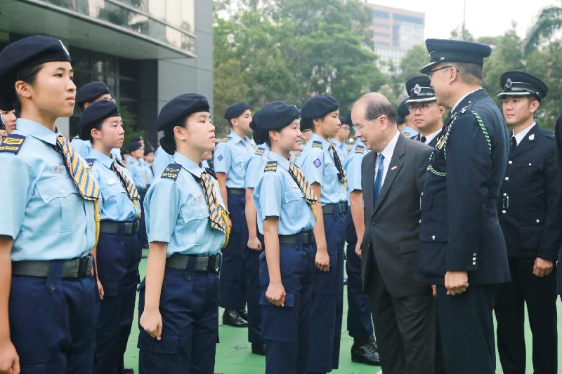 The Civil Aid Service (CAS) Cadet Corps held its 50th Anniversary Parade at the CAS Headquarters today (September 9). Photo shows the officiating guest inspecting the parade.