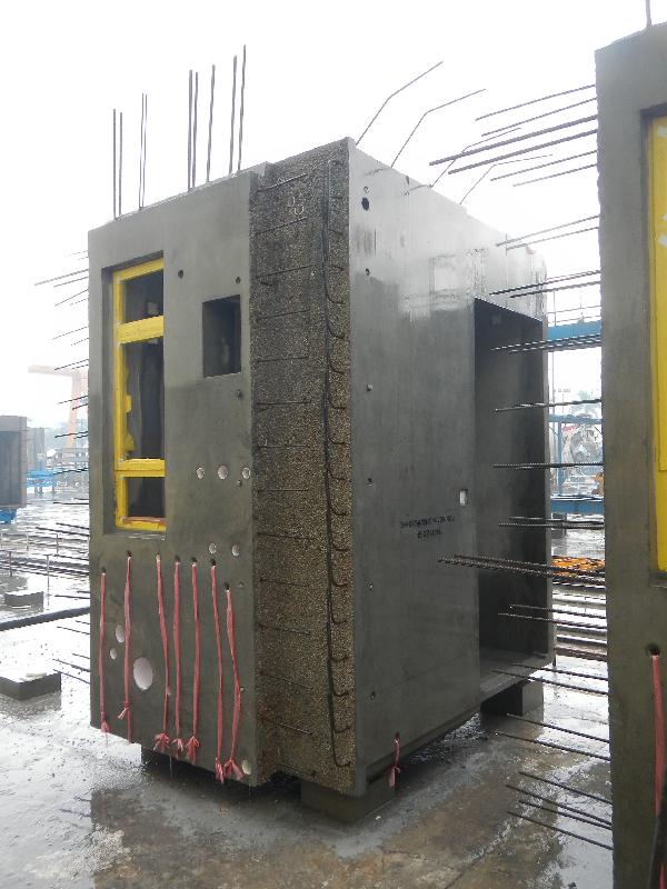 The Hong Kong Housing Authority increases use of precast concrete components and mechanised construction in its project. Photo shows a volumetric precast bathroom.