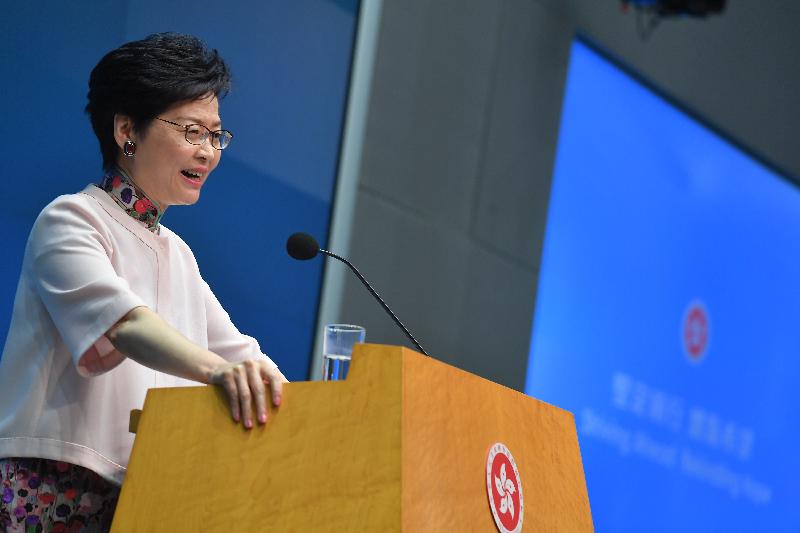 The Chief Executive, Mrs Carrie Lam, hosted a press conference on "The Chief Executive's 2018 Policy Address" this afternoon (October 10) at Central Government Offices, Tamar. Photo shows Mrs Lam responding to questions at the press conference.