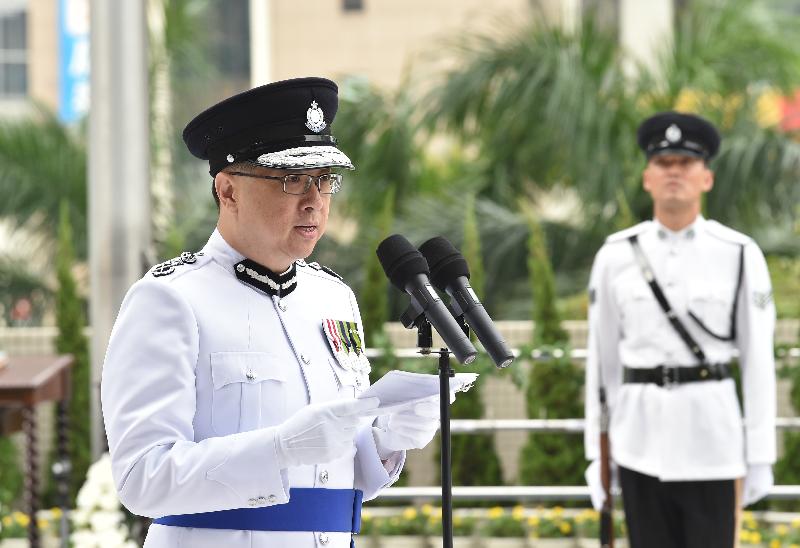 The Hong Kong Police Force holds a ceremony at the Police Headquarters this morning (November 2) to pay tribute to members of the Hong Kong Police Force and Hong Kong Auxiliary Police Force who have given their lives in the line of duty. Photo shows the Commissioner of Police, Mr Lo Wai-chung, giving a speech at the ceremony.