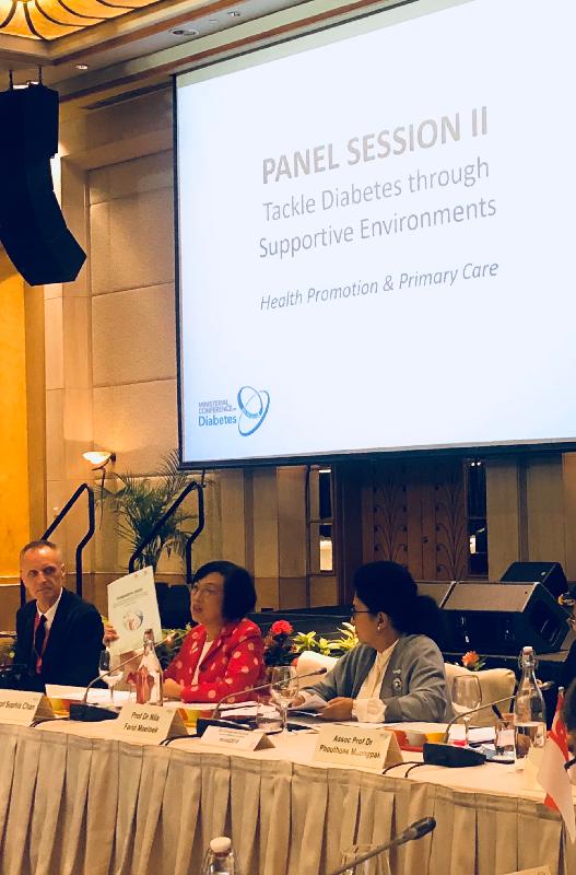 The Secretary for Food and Health, Professor Sophia Chan, today (November 26) attended the Ministerial Conference on Diabetes in Singapore. Picture shows Professor Chan addressing a panel session. 