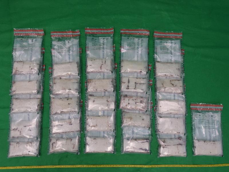 Hong Kong Customs seized about 5.3 kilograms of suspected methamphetamine with an estimated market value of about $2.5 million at Hong Kong International Airport on November 29.