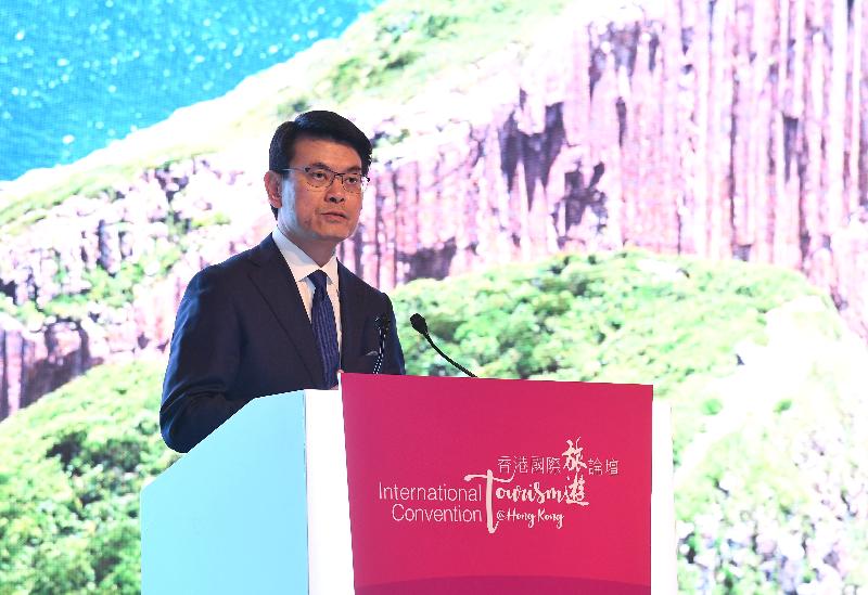 The Secretary for Commerce and Economic Development, Mr Edward Yau, today (December 12) attended the Hong Kong International Tourism Convention jointly organised by the Government, the Hong Kong Tourism Board and the Travel Industry Council of Hong Kong. Photo shows Mr Yau speaking at the plenary session on the implications of the Belt and Road Initiative on the development of international tourism.
