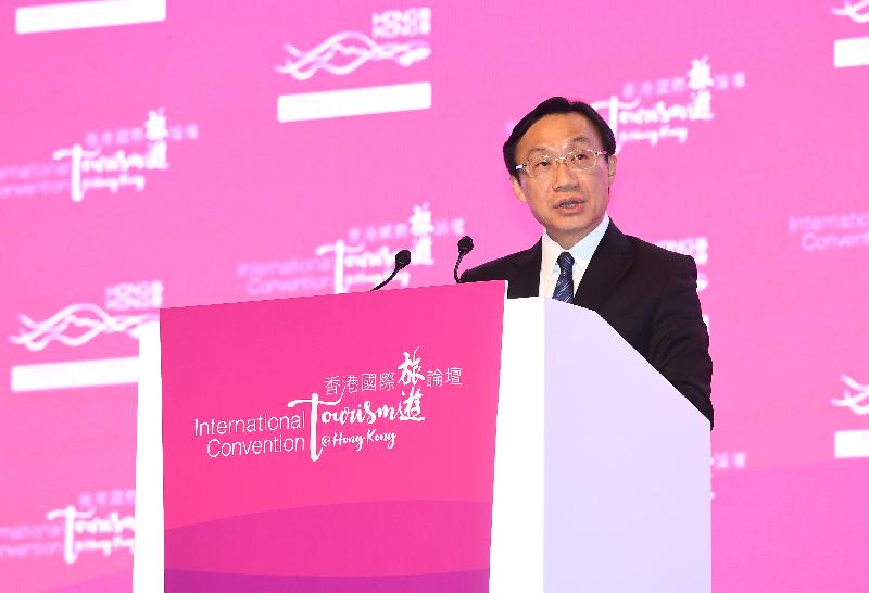 The Secretary for Social Affairs and Culture of Macao Special Administrative Region Government, Mr Alexis Tam, today (December 12) delivers an opening address at the Hong Kong International Tourism Convention jointly organised by the Government, the Hong Kong Tourism Board and the Travel Industry Council of Hong Kong. 
