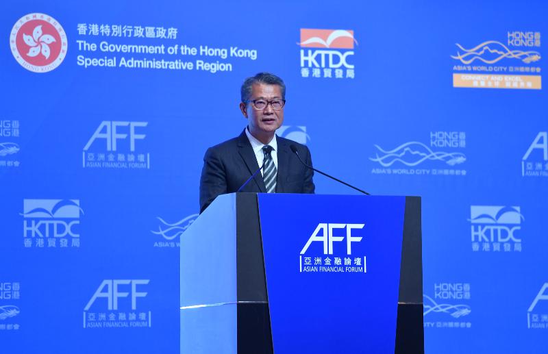 財政司司長陳茂波今日（一月十四日）在香港會議展覽中心出席亞洲金融論壇2019專題午餐會，並在午餐會上致辭。 