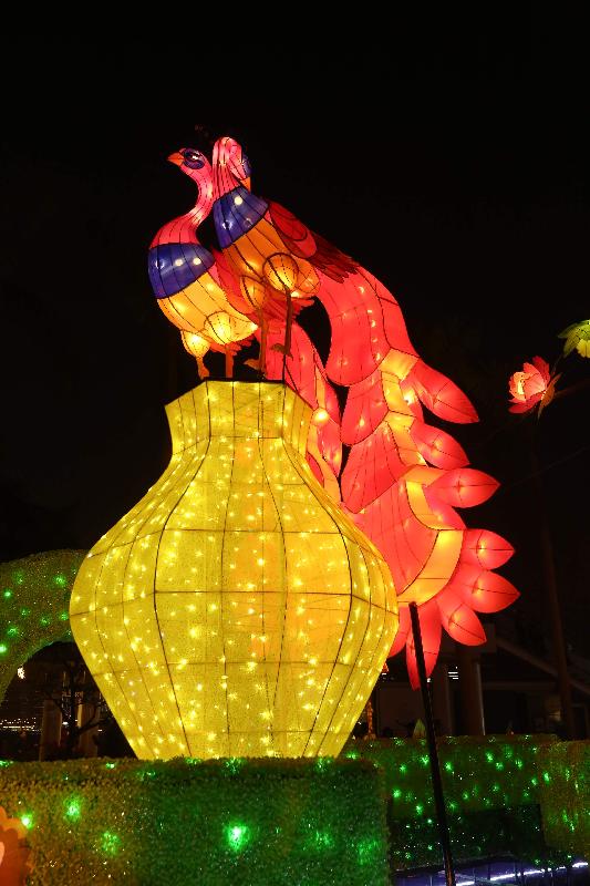 康乐及文化事务署现于香港文化中心露天广场举行春节专题彩灯展「雀屏春瑞耀香江」，与市民共迎新岁，彩灯将展出至二月二十四日。