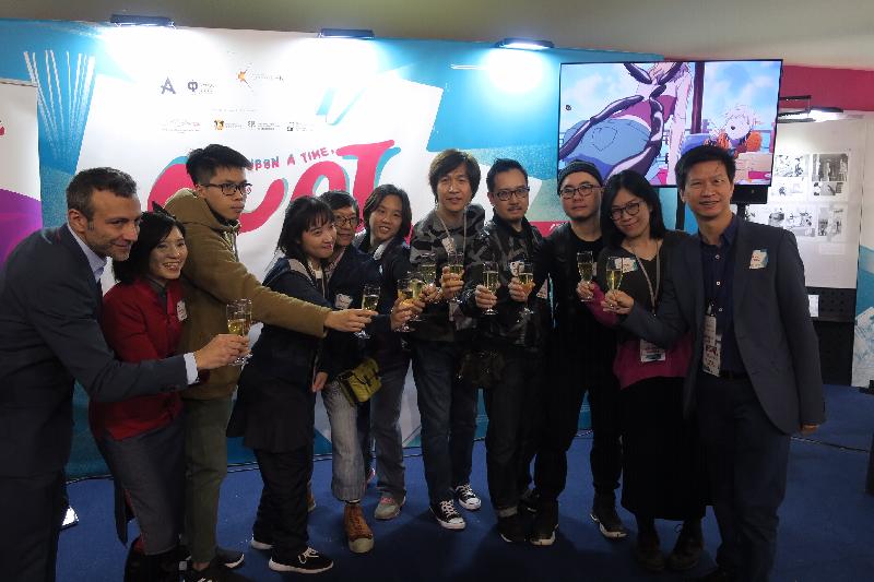 The Artistic Director of the Angoulême Comics Festival, Mr Stéphane Beaujean (first  left); the Director of the Hong Kong Arts Centre, Ms Connie Lam (second left); and Deputy Representative of the Hong Kong Economic and Trade Office in Brussels, Mr Sam Hui (first right) are pictured with Hong Kong comic artists and professionals at the opening reception of the exhibition "OUAT (Once Upon a Time) Hong Kong Comics Touring Exhibition" at the Angoulême International Comics Festival today (January 25, Angoulême).