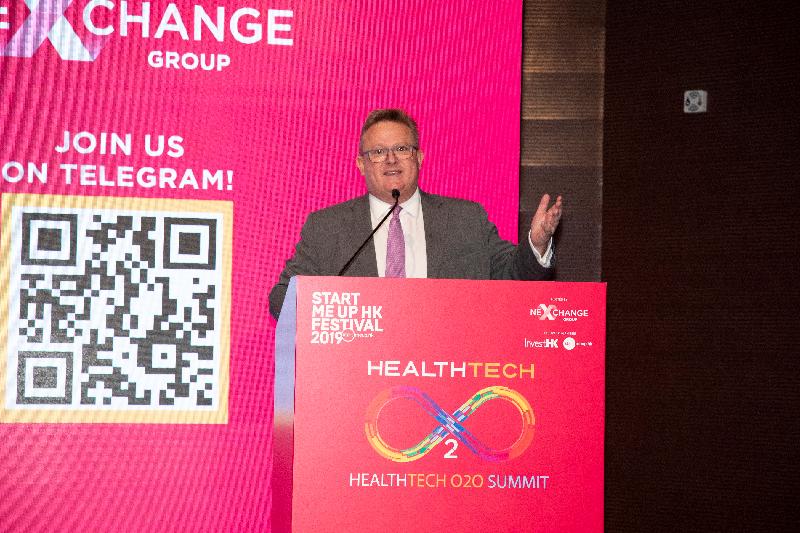 The Director-General of Investment Promotion at Invest Hong Kong, Mr Stephen Phillips, delivers welcome remarks at the StartmeupHK Festival Healthtech O2O Summit on January 21.