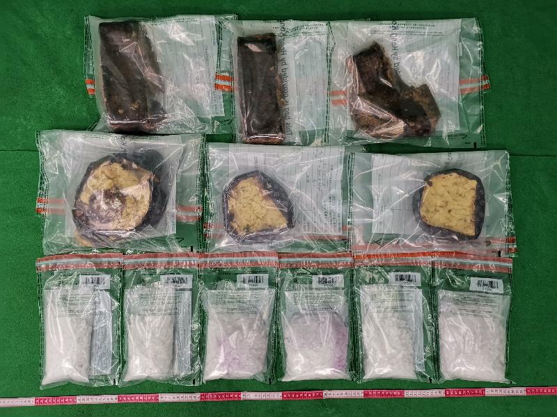 Hong Kong Customs seized a total of 6 kilograms of suspected ketamine with an estimated market value of about $2.87 million at the Hong Kong International Airport and Sheung Wan on February 11. Photo shows some of the suspected ketamine seized at the Hong Kong International Airport.