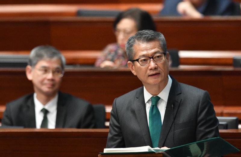 The Financial Secretary, Mr Paul Chan, delivers the 2019-20 Budget in the Legislative Council today (February 27).