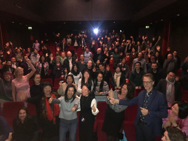The Deputy Representative of the Hong Kong Economic and Trade Office in Brussels, Miss Fiona Chau (front row, third left), is pictured on March 10 (Amsterdam time) with filmmakers Mary Stephen (front row, second left) and Jessey Tsang (front row, fourth left) as well as a group of audience members of the "The Lady Improper", which screened as the closing film of the CinemAsia Film Festival 2019 in Amsterdam, the Netherlands. 