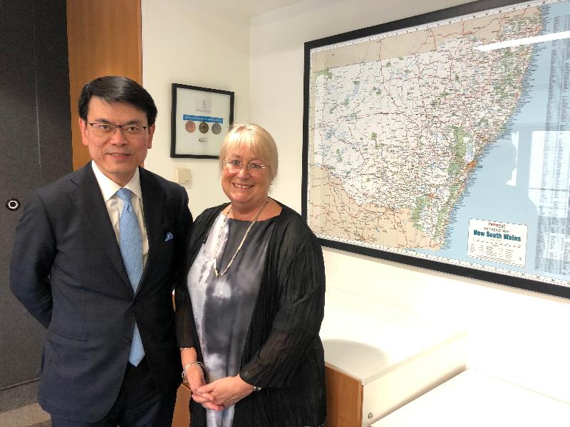 The Secretary for Commerce and Economic Development, Mr Edward Yau, in Sydney, Australia, yesterday (March 25) visited Destination NSW, where he was briefed on the latest tourism developments in New South Wales and its promotional strategies for various flagship events. Mr Yau (left) is pictured with the Chief Executive Officer of Destination NSW, Ms Sandra Chipchase.