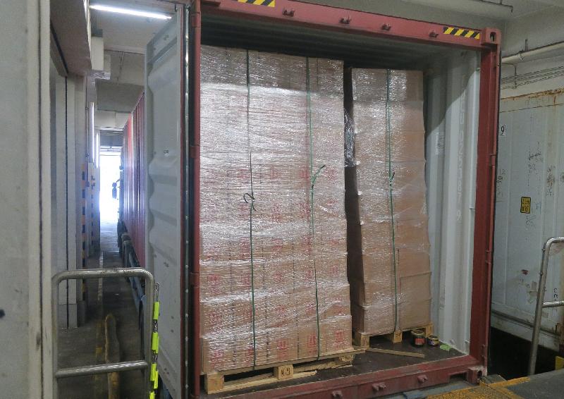 Hong Kong Customs yesterday (April 10) seized about 20 000 kilograms of suspected duty-not-paid water pipe tobacco with an estimated market value of about $11 million and a duty potential of about $45 million at the Kwai Chung Customhouse Cargo Examination Compound.