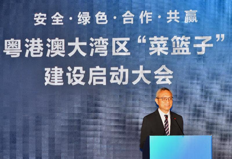 The Under Secretary for Food and Health, Dr Chui Tak-yi, speaks at the launch ceremony of a Guangdong-Hong Kong-Macao Greater Bay Area agricultural project in Guangzhou today (May 9).