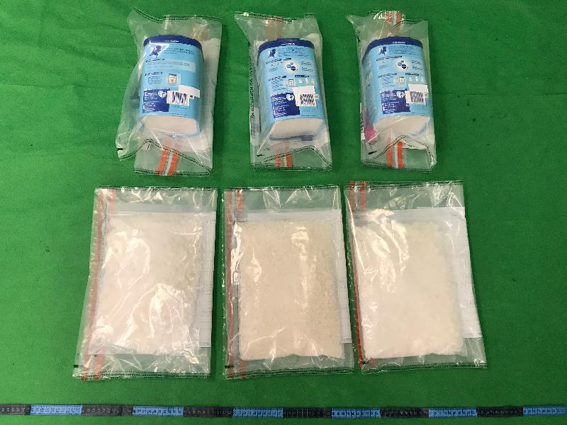 Hong Kong Customs seized about 3 kilograms of suspected ketamine with an estimated market value of about $1.9 million at Hong Kong International Airport on April 19.