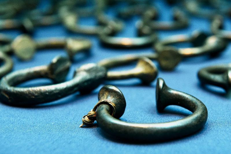 The opening ceremony for the exhibition, "A History of the World in 100 Objects from the British Museum" was held today (May 17) at the Hong Kong Heritage Museum. Photo shows 50 manillas (a form of currency) from the slave trade.