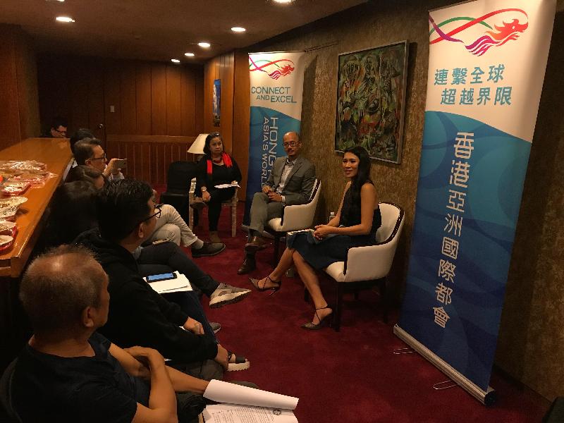 The female lead of "Still Human", Crisel Consunji, and the Director-General of Hong Kong Economic and Trade Office in Jakarta, Mr Law Kin-wai, join the media session at the Cultural Center of the Philippines in Manila today (August 10).