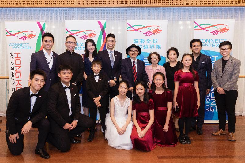 The Hong Kong Children's Symphony Orchestra (HKCSO) performed at the Main Hall of the Thailand Cultural Centre this evening (August 13, Bangkok time) . Photo shows the Director of the Hong Kong Economic and Trade Office in Bangkok, Mr Lee Sheung-yuen (back row fourth left), at the reception before the concert with guests and young performers, including the Minister Counsellor, Economic and Commercial Counsellor's Office, Chinese Embassy in Thailand, Ms Zhang Peidong (back row, seventh left); HKCSO Music Director & Composer, Dr Yip Wai-hong (back row, fifth left); HKCSO Honorary Guest Conductor, Professor Gabriel Leung (back row, second left); the HKCSO Resident Conductor, Mr Jeff Leung (back row, first left); and the Music Director and Conductor of Thai Youth Orchestra, Dr Akkrawat Paye Srinarong (back row, eighth left).