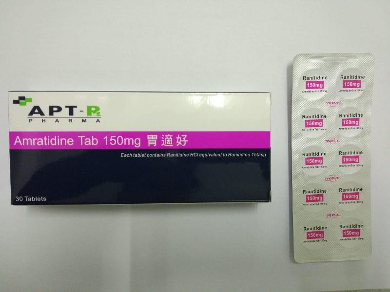The Department of Health today (September 27) endorsed licensed drug manufacturer APT Pharma Limited and licensed drug wholesaler Eugenpharm International Limited to recall their ranitidine-containing products from the market as a precautionary measure due to the presence of an impurity in the products. Photo shows the product of APT concerned.