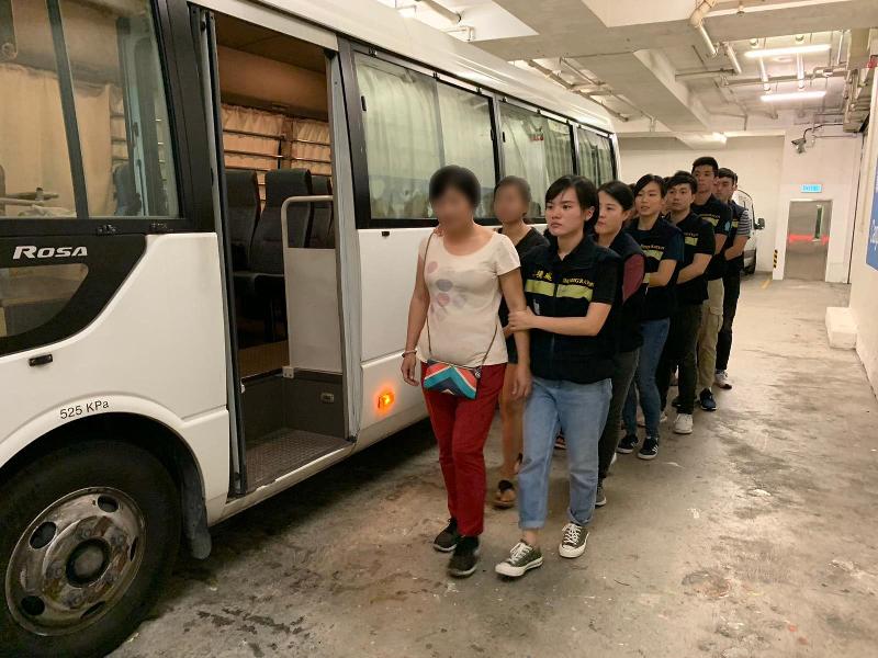 The Immigration Department mounted territory-wide anti-illegal worker operations codenamed "Twilight", "Contribute" and "Interrupt" from October 14 to 17. Photo shows suspected illegal workers arrested during the operations.