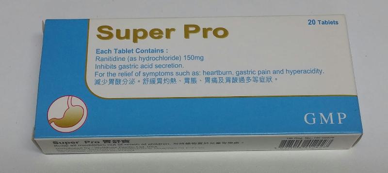 The Department of Health today (November 1) endorsed a licensed drug wholesaler Welldone Pharmaceuticals Limited to recall six ranitidine-containing products from the market as a precautionary measure due to the potential presence of an impurity in the products. Photo shows Super Pro Tab 150mg.