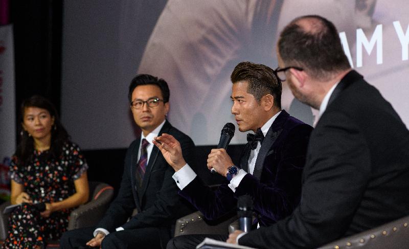 The Hong Kong Economic and Trade Office, London (London ETO) promoted Hong Kong films in the UK by sponsoring the London East Asia Film Festival to show nine Hong Kong movies. Photo shows actor Aaron Kwok (second right), winner of the Best Actor award and Director Wong Hingfan Wong (second left) at an audience Q&A session at the closing gala screening of “I'm Livin' It” on November 3 (London time).