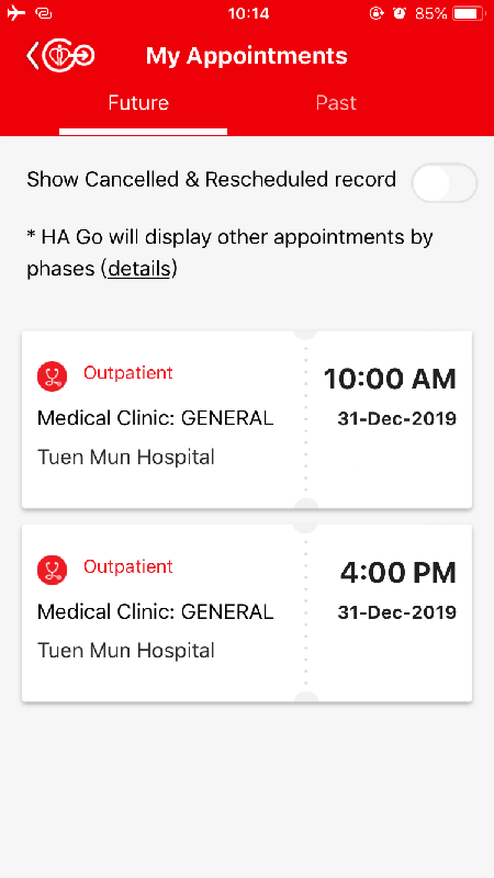 The Hospital Authority launched the mobile application "HA Go" today (December 12). Patients can view their scheduled appointments with "HA Go" at any time.