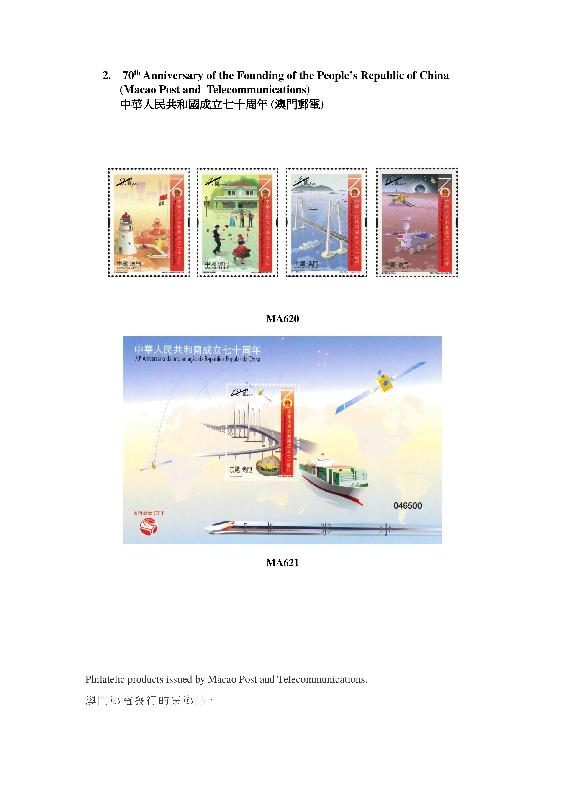 Hongkong Post announced today (December 17) that selected philatelic products issued by the postal administrations of the Mainland, Macao, Australia, the Isle of Man, New Zealand, the United Kingdom and Singapore will be put on sale at 38 philatelic offices from December 19. Photo shows philatelic products issued by the Macao Post and Telecommunications Bureau.