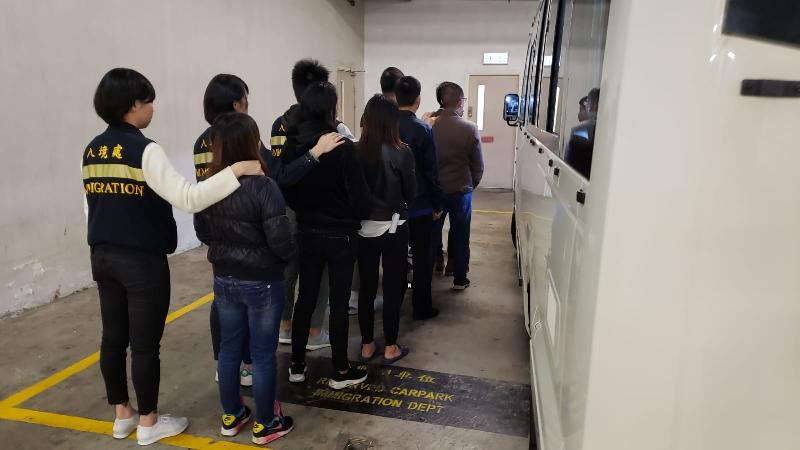 The Immigration Department mounted territory-wide anti-illegal worker operations codenamed "Twilight", "Contribute" and "Fastrack" from January 6 to 9. Photo shows suspected illegal workers arrested during the operation.