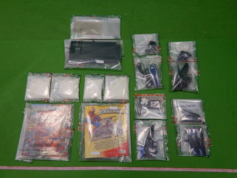 Hong Kong Customs detected two passenger drug trafficking cases at Hong Kong International Airport and seized a total of about 470 grams of suspected liquid cocaine and about 7.5 kilograms of suspected cocaine with an estimated market value of about $8.5 million in total on March 7 and today (March 9). Photo shows some of the suspected liquid cocaine and cocaine seized.
