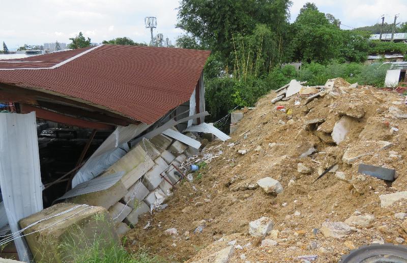 A landslide occurred at Tai Tong San Road, Yuen Long on August 2, 2019, while the Amber Rainstorm Warning was in force. The landslide involved the failure of a concrete block retaining wall that was about 4 metres high, and had a failure volume of 25 cubic metres.