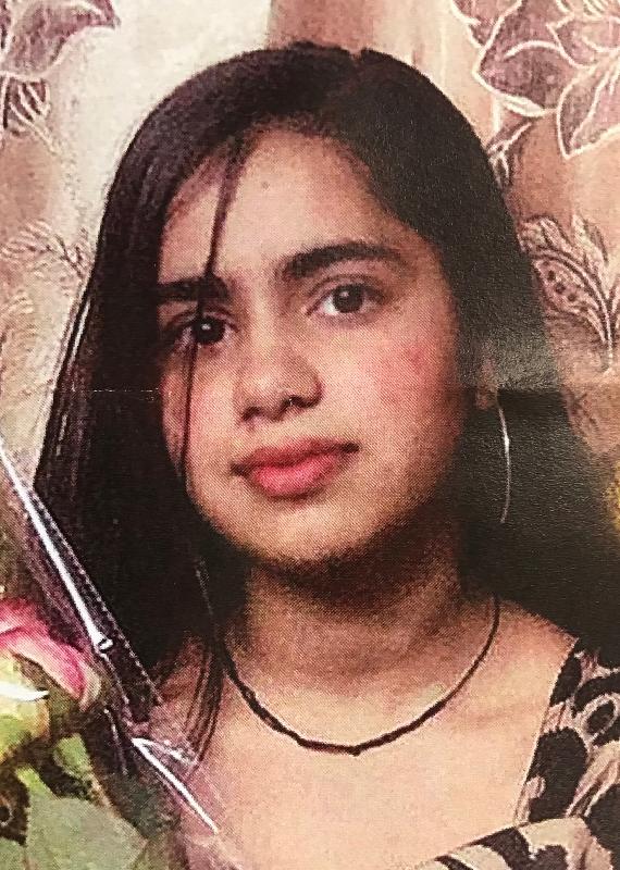 Lovejot Kaur, aged 14, is about 1.6 metres tall, 45 kilograms in weight and of thin build. She has a round face with black complexion and long black hair. She was last seen wearing a black jacket, black and white shirt, blue jeans and white sports shoes.