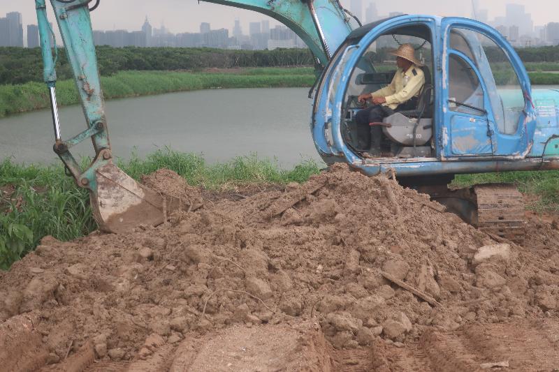 環境保護署人員去年在元朗甩洲一帶成功截獲工人使用挖泥機在漁塘進行填土工程。