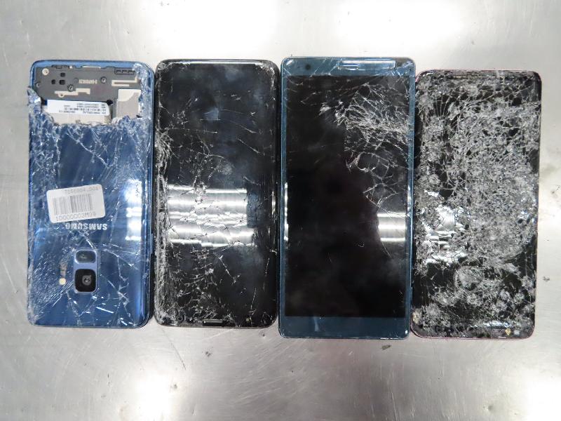 Some of the illegally imported waste mobile phone displays intercepted by the Environmental Protection Department at Hong Kong International Airport in January this year.